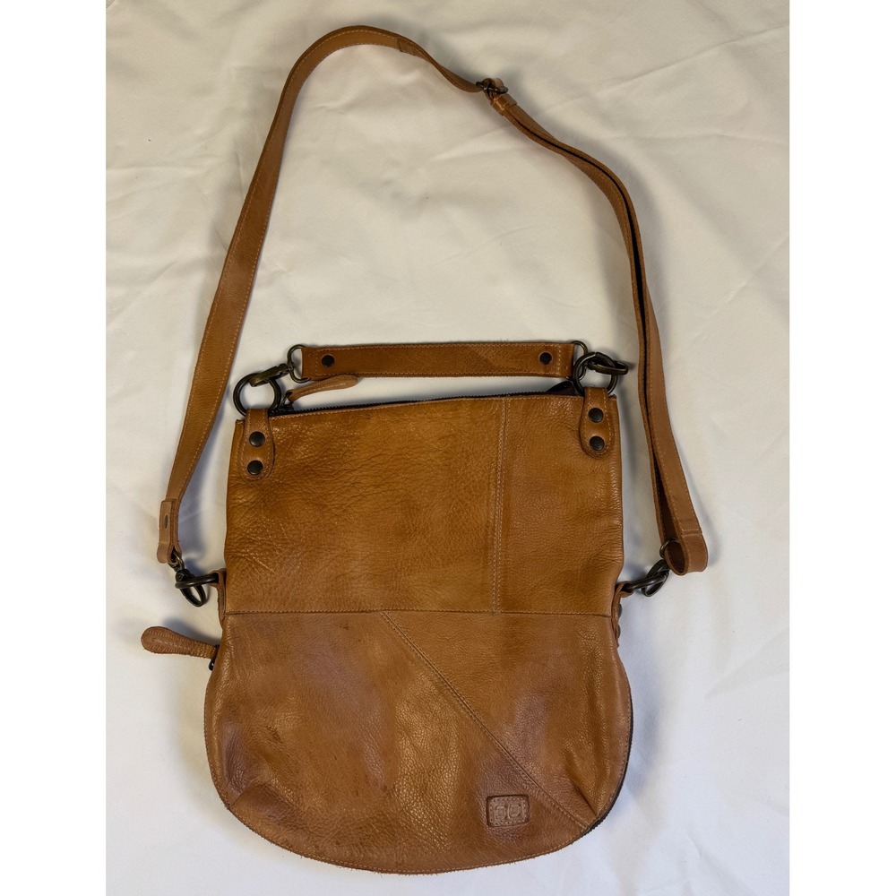 Bed Stu Brown Leather Foldover Crossbody Bag Distressed Cognac Messenger Handbag